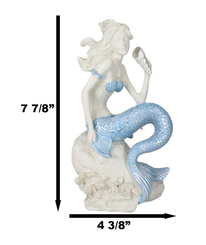 Ebros Ocean Goddess Pretty Mermaid With Blue Tail Holding Conch 8"Tall Figurine