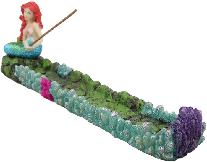 Ebros Ocean Mermaid Ariel Sitting By Sea Floor Kelp And Corals Incense Burner