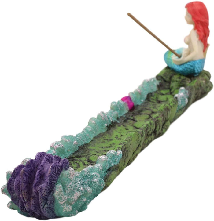Ebros Ocean Mermaid Ariel Sitting By Sea Floor Kelp And Corals Incense Burner