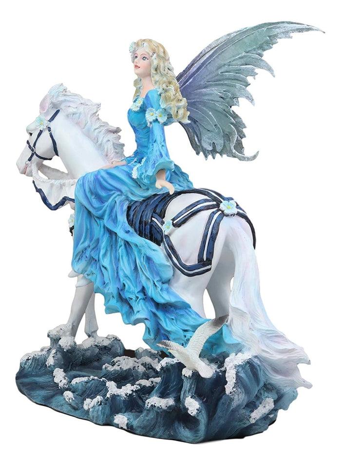 Ebros Ocean Rider Large Water Elemental Euphoria Fairy On White Horse Statue 11.75" Long By Nene Thomas Decorative Mythical Fantasy Figurine FAE Garden Fairies Nymphs Pixies Collectible Sculpture