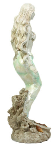 Ebros Ocean Turquoise Mermaid Sitting On Starfish Coral Bed Rock Figurine 18"H