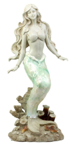 Ebros Ocean Turquoise Mermaid Sitting On Starfish Coral Bed Rock Figurine 18"H