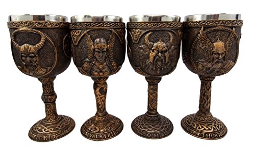 Ebros Odin Valkyrie Loki Battle Longship 7oz Resin Wine Goblet Chalice Set Of 4