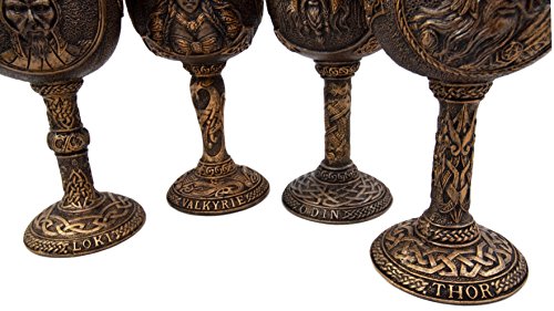 Ebros Odin Valkyrie Loki Battle Longship 7oz Resin Wine Goblet Chalice Set Of 4
