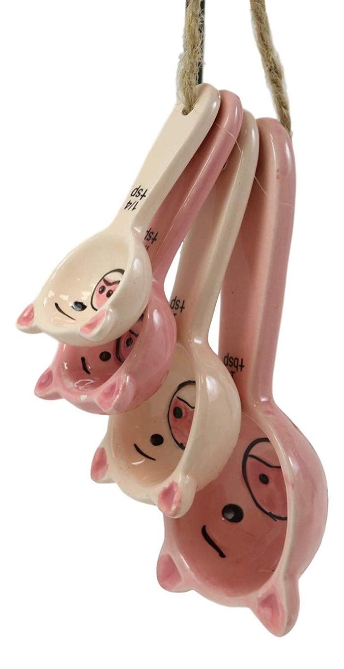 Ebros Oink Pink Farm Pig Face Ceramic Stackable Measuring Spoons Set Of 4 Tablespoon Teaspoons Baking And Cooking Decorative Kitchen Essentials Piggy Porky Pigs Figurines For Women Chefs Cooks