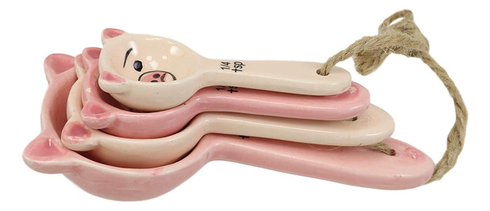Ebros Oink Pink Farm Pig Face Ceramic Stackable Measuring Spoons Set Of 4 Tablespoon Teaspoons Baking And Cooking Decorative Kitchen Essentials Piggy Porky Pigs Figurines For Women Chefs Cooks