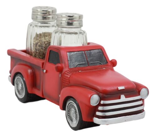 Ebros Old Fashioned Red Pickup Truck Holder For Glass Salt And Pepper Shakers