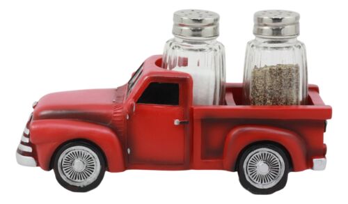 Ebros Old Fashioned Red Pickup Truck Holder For Glass Salt And Pepper Shakers