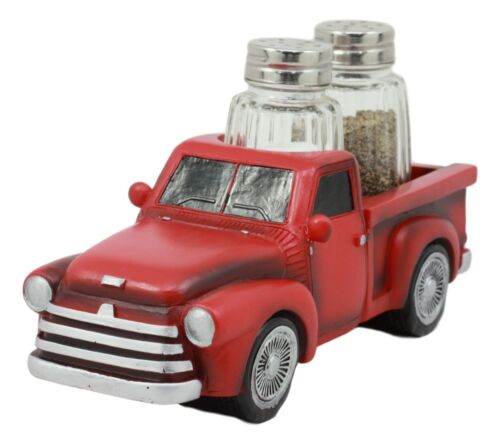 Ebros Old Fashioned Red Pickup Truck Holder For Glass Salt And Pepper Shakers