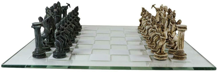 Ebros Olympus At War Greek Olympian Deities Resin Chess Pieces With Glass Board Set