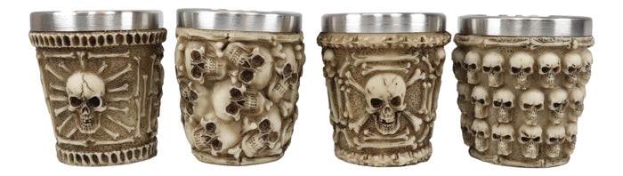Ebros Ossuary Macabre Morphing Skulls & Skeleton Bones 3D Shot Glasses Set Of 4