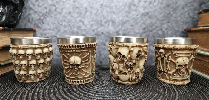 Ebros Ossuary Macabre Morphing Skulls & Skeleton Bones 3D Shot Glasses Set Of 4