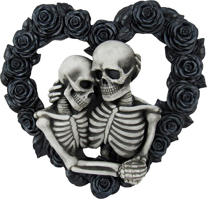 Ebros Our Love Is Eternal Skeleton Lovers On Black Rose Wreath Wall Sculpture