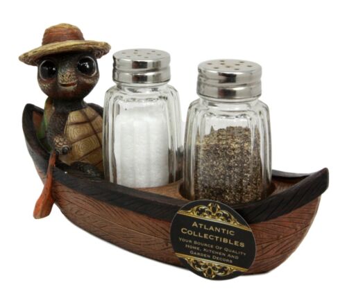 Ebros Outdoor River Camper Turtle Rowing Boat Salt Pepper Shakers Holder 7"L