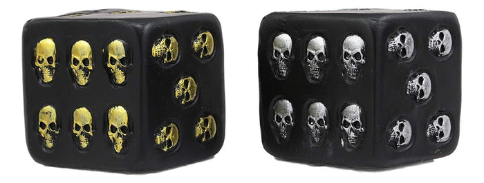 Ebros Oversized Decorative 2.25"H Cube Silver And Gold Skull Face Gaming Dice Decor