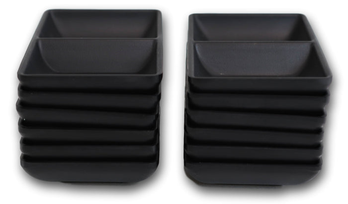 Ebros Pack Of 12 Contemporary Matte Black Jade Melamine Condiments Dipping Bowl Or Dish With Divider 2 Partition Compartments