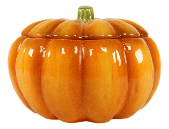 Ebros Pack Of 2 Kitchen Festive Bright Orange Ceramic Pumpkin Soup Dessert Bowl W/ Lid