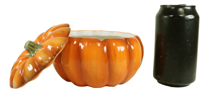 Ebros Pack Of 2 Kitchen Festive Bright Orange Ceramic Pumpkin Soup Dessert Bowl W/ Lid