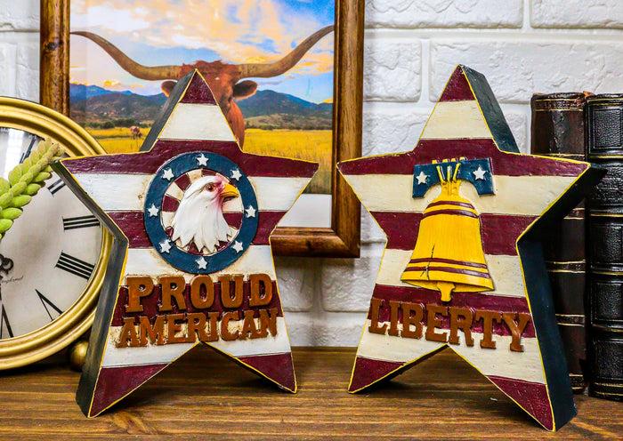Ebros Pack of 2 USA Bald Eagle And Liberty Bell Proud American Stars Desktop Plaque