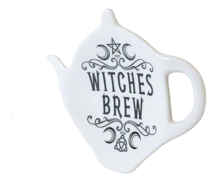 Ebros Pack Of 2 Wicca Moons Witches Brew Hex Ceramic Tea Spoon / Bag Holder Rest Plate