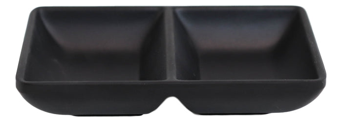 Ebros Pack Of 6 Contemporary Matte Black Jade Melamine Condiments Dipping Bowl Or Dish With Divider 2 Partition Compartments