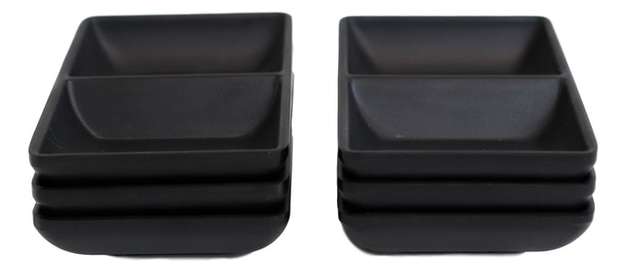 Ebros Pack Of 6 Contemporary Matte Black Jade Melamine Condiments Dipping Bowl Or Dish With Divider 2 Partition Compartments