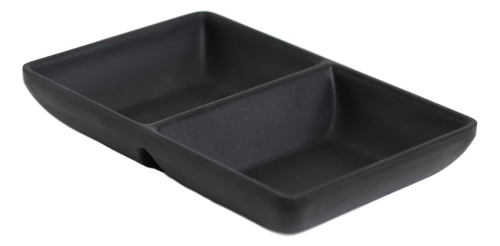 Ebros Pack Of 6 Contemporary Matte Black Jade Melamine Condiments Dipping Bowl Or Dish With Divider 2 Partition Compartments