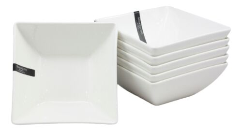 Ebros Pack Of 6 Kitchen And Dining Modern Contemporary Design Porcelain Square Bowls 18 Ounces 5.25"Dia Restaurant Supply Grade Dishwasher And Microwave Safe Perfect For Appetizers Dipping Sauces Soup