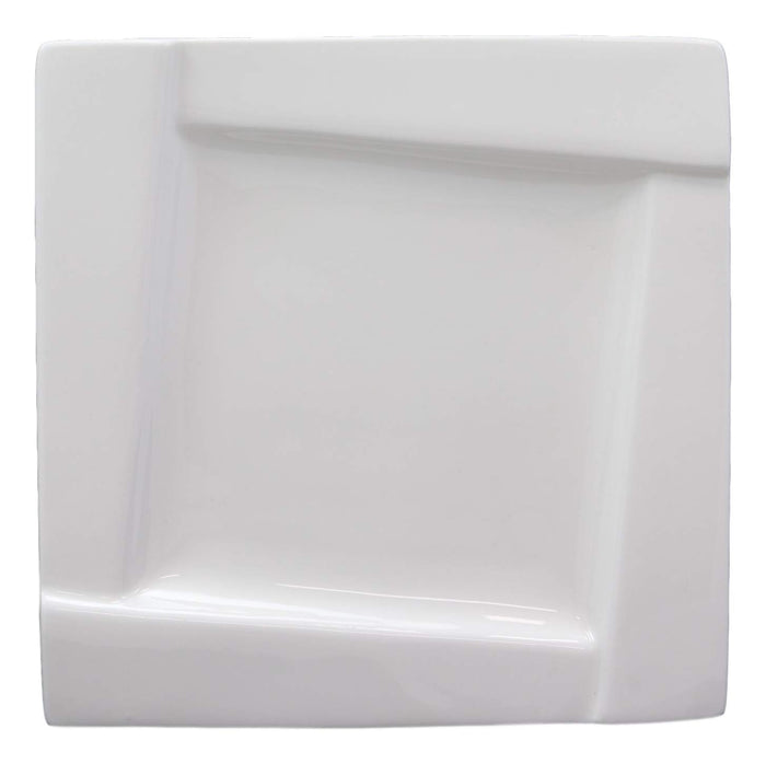 Ebros Pack Of 6 Kitchen Dining Modern Contemporary Design White Porcelain Square Plates With Rhombus Well Restaurant Supply (5.5" Appetizer Salad Dessert Side Plate Style)