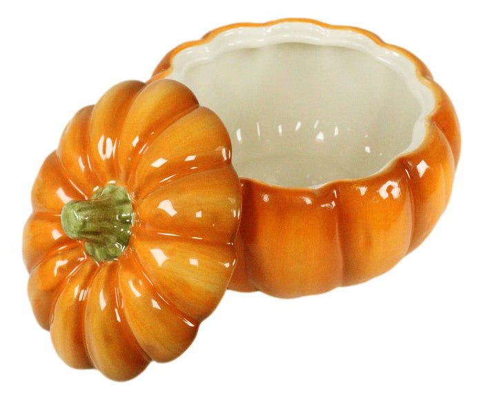 Ebros Pack Of 6 Kitchen Festive Bright Orange Ceramic Pumpkin Soup Dessert Bowl W/ Lid