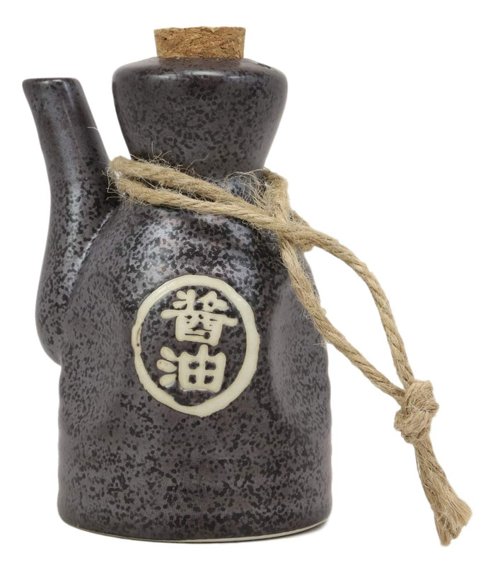 Ebros Pack Of 6 Shoyu Tenmoku Porcelain Soy Sauce Condiment Dispenser Flask 7oz