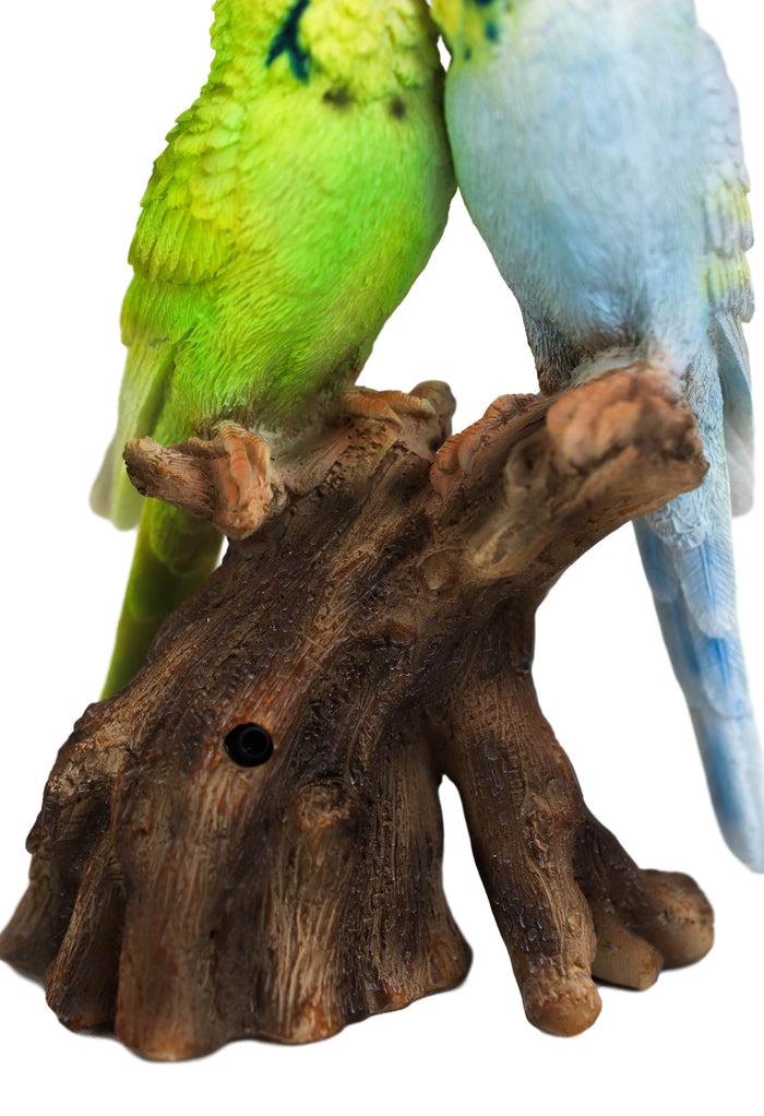 Ebros Parakeets Perching On Branch With Motion Activated Bird Sound Figurine