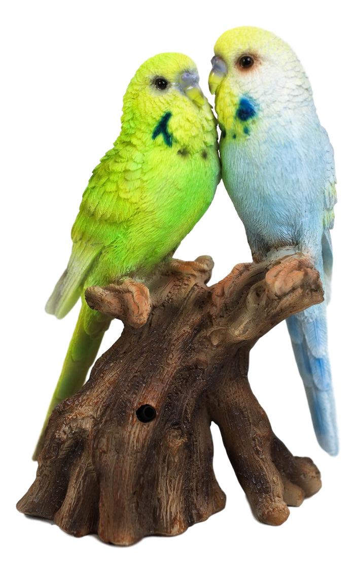 Ebros Parakeets Perching On Branch With Motion Activated Bird Sound Figurine