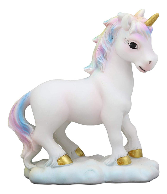 Ebros Pastel Colors Majestic Rainbow Mane Unicorn Mare Horse With Golden Horn Figurine