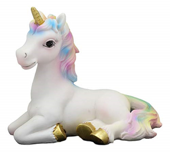 Ebros Pastel Colors Majestic Rainbow Mane Unicorn Mare Horse With Golden Horn