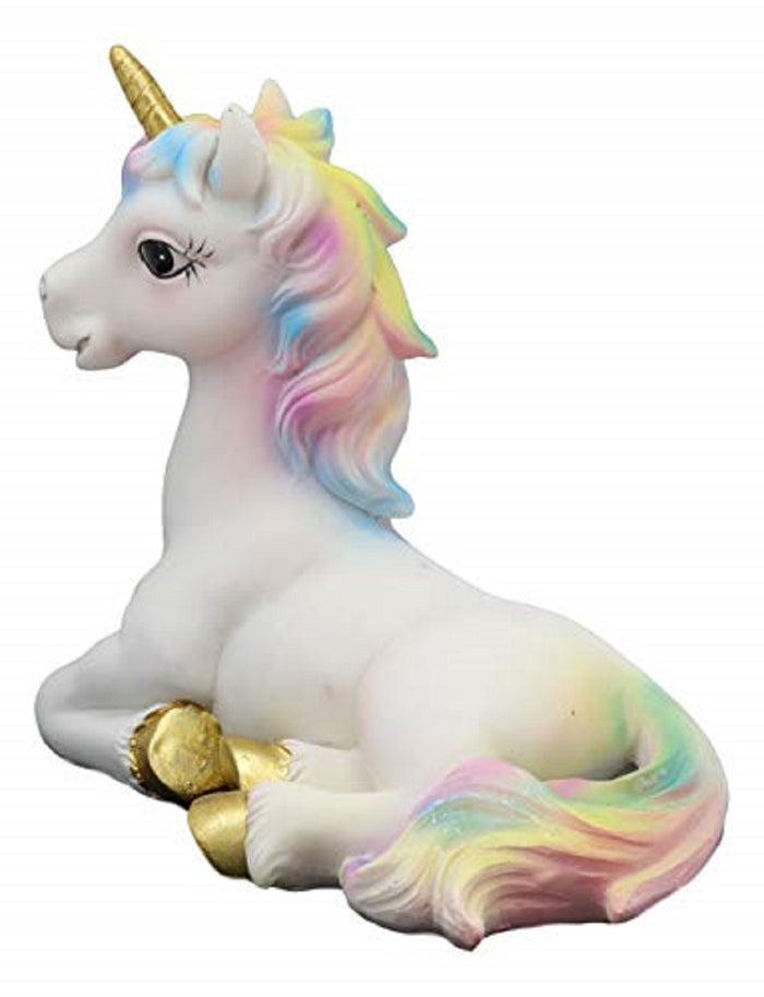 Ebros Pastel Colors Majestic Rainbow Mane Unicorn Mare Horse With Golden Horn