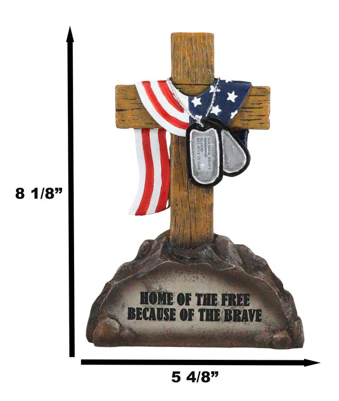 Ebros Patriotic Fallen Soldiers Memorial Cross With American Flag And Dog Tags Statue