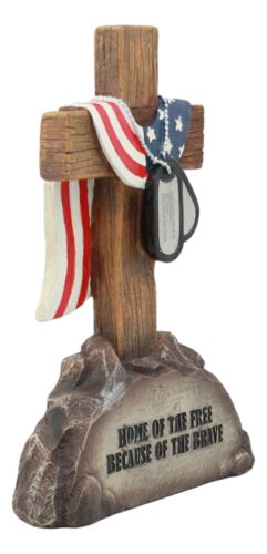 Ebros Patriotic Fallen Soldiers Memorial Cross With American Flag And Dog Tags Statue