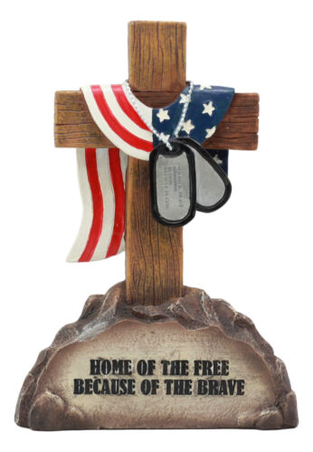 Ebros Patriotic Fallen Soldiers Memorial Cross With American Flag And Dog Tags Statue