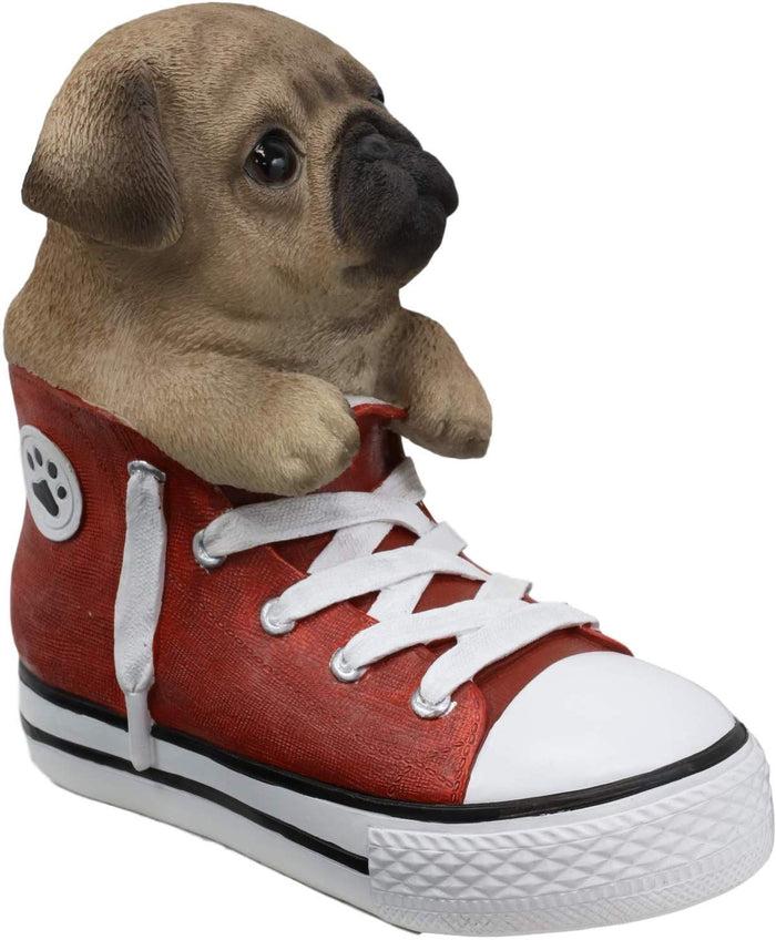 Ebros 'Paw-Star' Pups Fawn Pug Dog In Sneaker With Glass Eyes Figurine