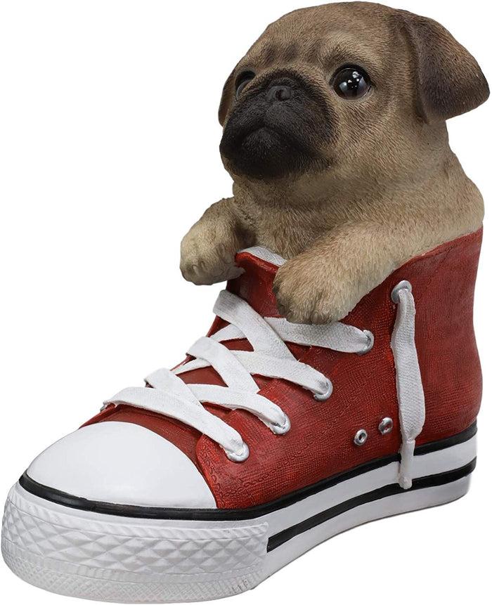 Ebros 'Paw-Star' Pups Fawn Pug Dog In Sneaker With Glass Eyes Figurine