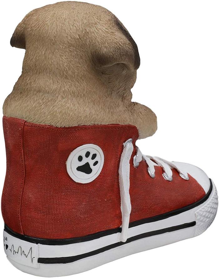 Ebros 'Paw-Star' Pups Fawn Pug Dog In Sneaker With Glass Eyes Figurine
