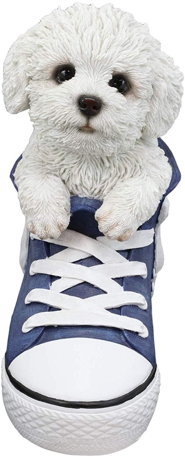 Ebros 'Paw-Star' Pups Puppy Bichon Frise Dog In Sneaker With Glass Eyes Figurine
