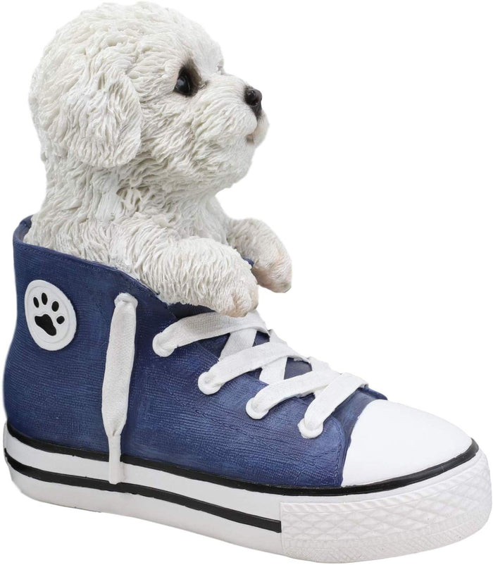 Ebros 'Paw-Star' Pups Puppy Bichon Frise Dog In Sneaker With Glass Eyes Figurine