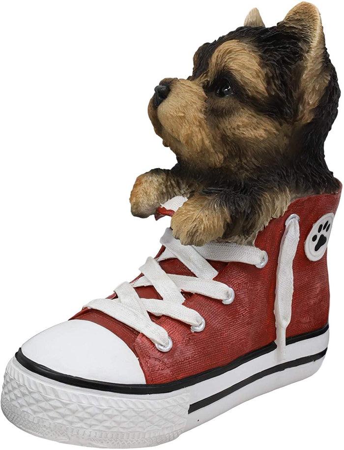 Ebros Paw-Star Pups Yorkie Yorkshire Terrier In Sneaker With Glass Eyes Figurine