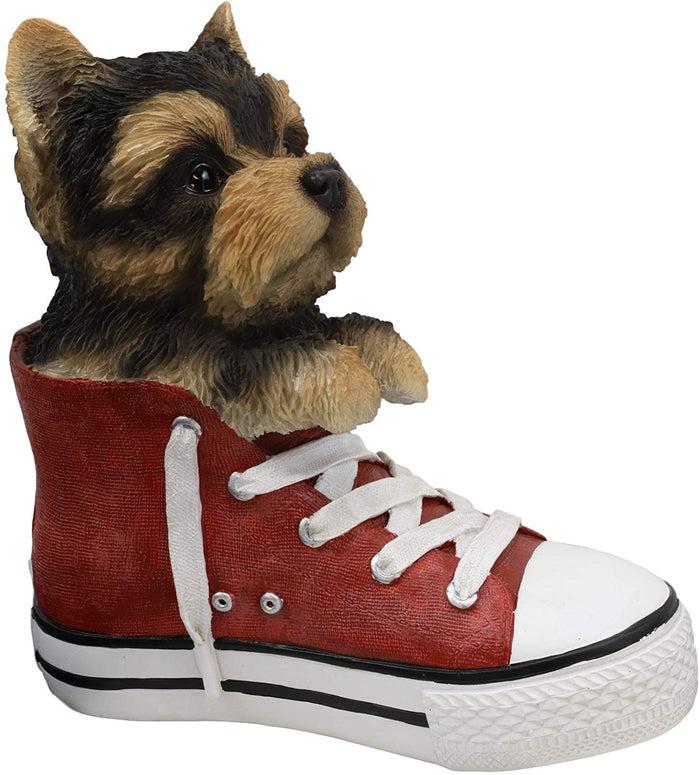 Ebros Paw-Star Pups Yorkie Yorkshire Terrier In Sneaker With Glass Eyes Figurine
