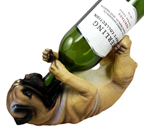 Ebros Pedigree Fawn Pug Dog Wine Bottle Holder 10" Long Home Decor