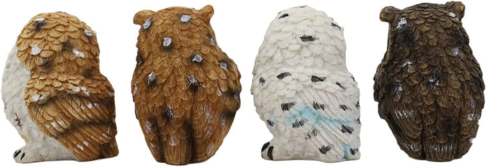 Ebros Peeking Colorful Nocturnal Fat Owls Miniature Figurine Set Of 4 Whimsical