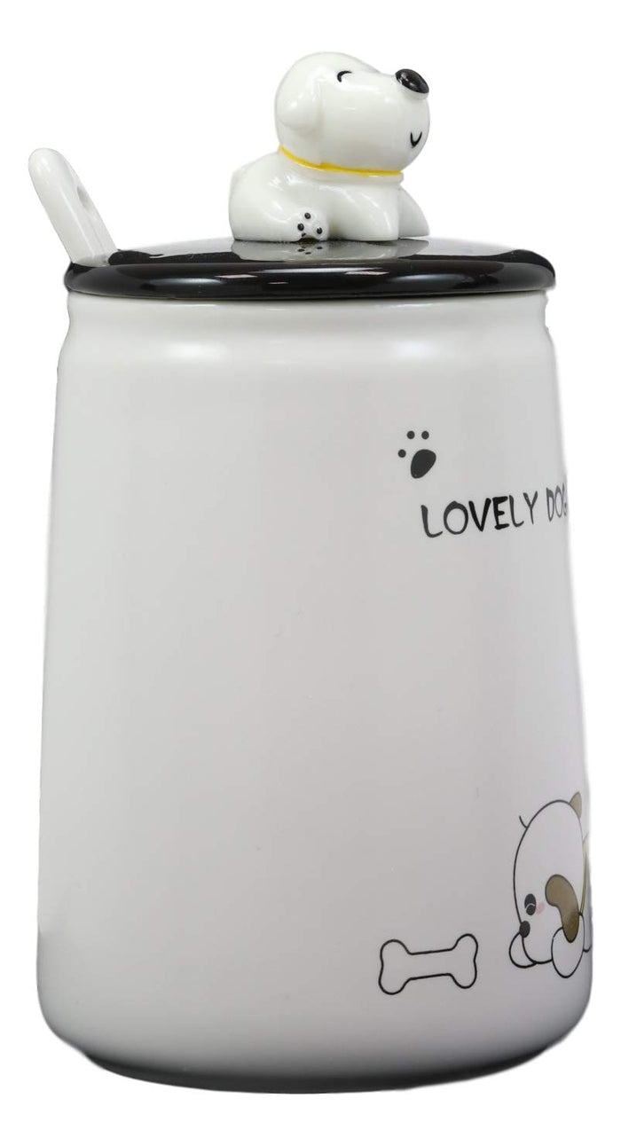 Ebros Pet Pal Lovely Puppy Tramp Dog Chasing Bone Ceramic Coffee Tea Mug Drink Cup With Spoon And Lid 15oz Animal Dogs Or Puppies Decor Collectible Kitchen Accessory For Kids And Adults