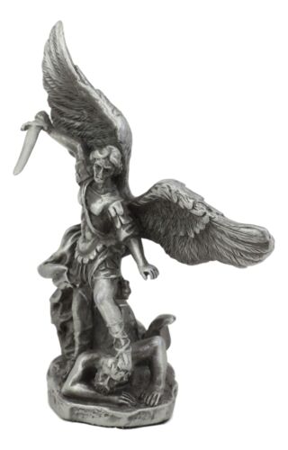 Ebros Pewter Archangel Saint Michael Slaying Satan Statue 4.5" Tall Guido Reni Inspired Catholic Decor Battle Of Armageddon San Miguel Figurine